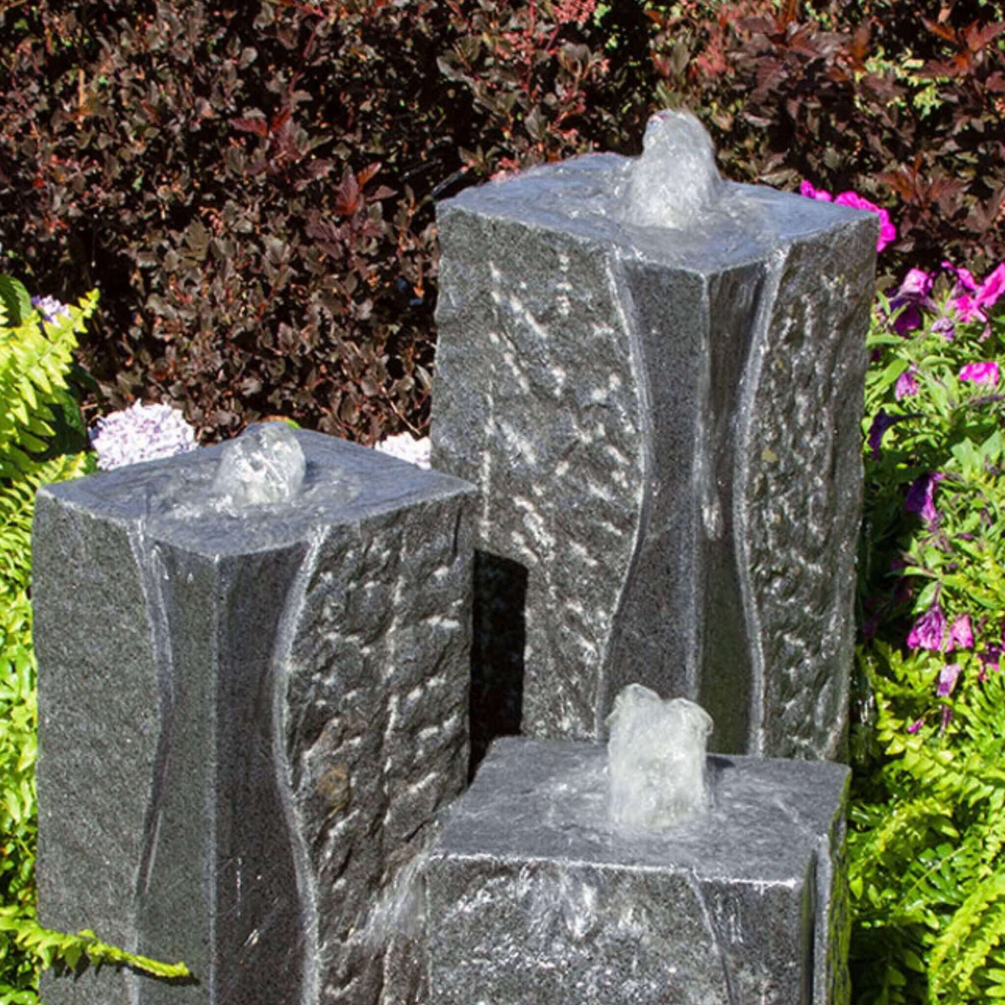 Polished Corner Granite 3-Tower Fountain - Complete Kit - Blue Thumb