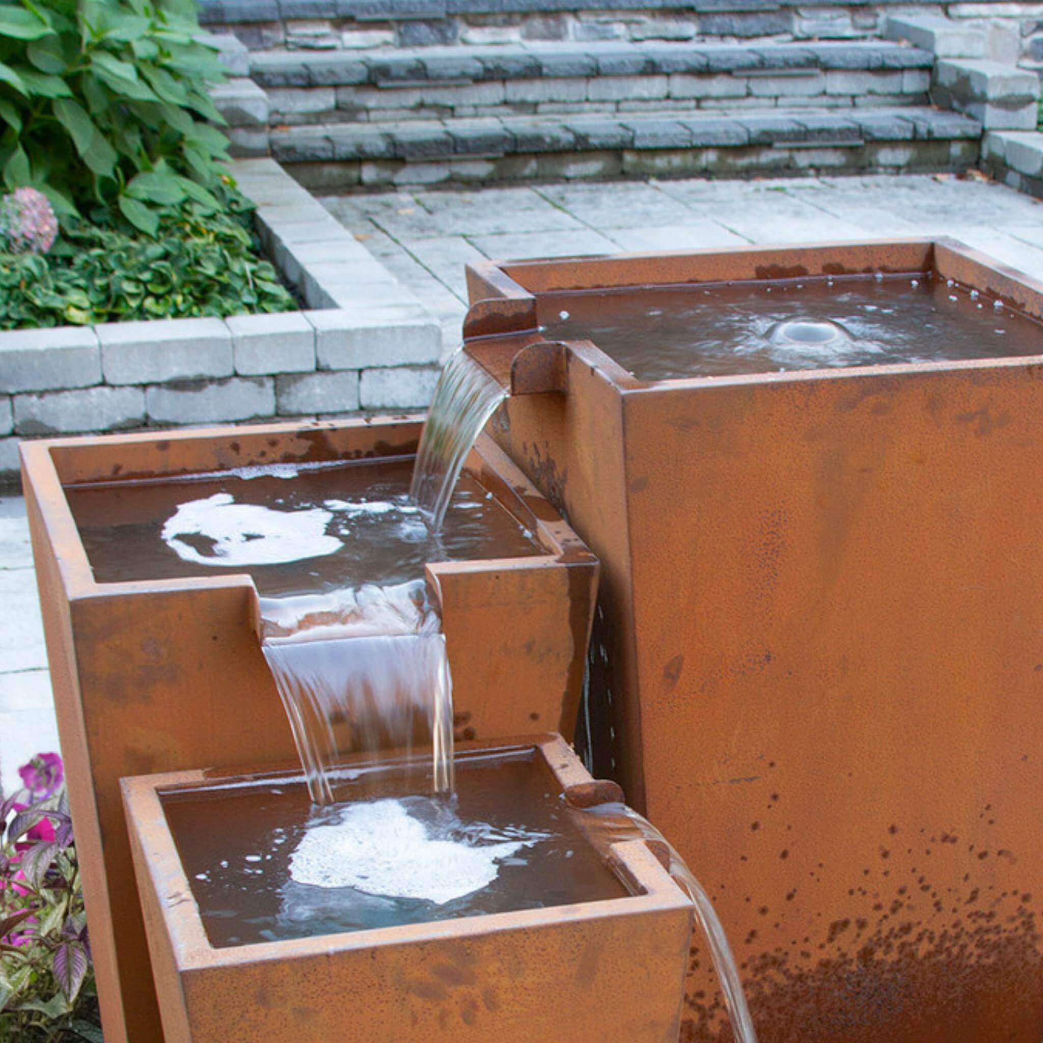 Corten Steel 3-piece "Rusted" Urn Fountain Kit - Blue Thumb