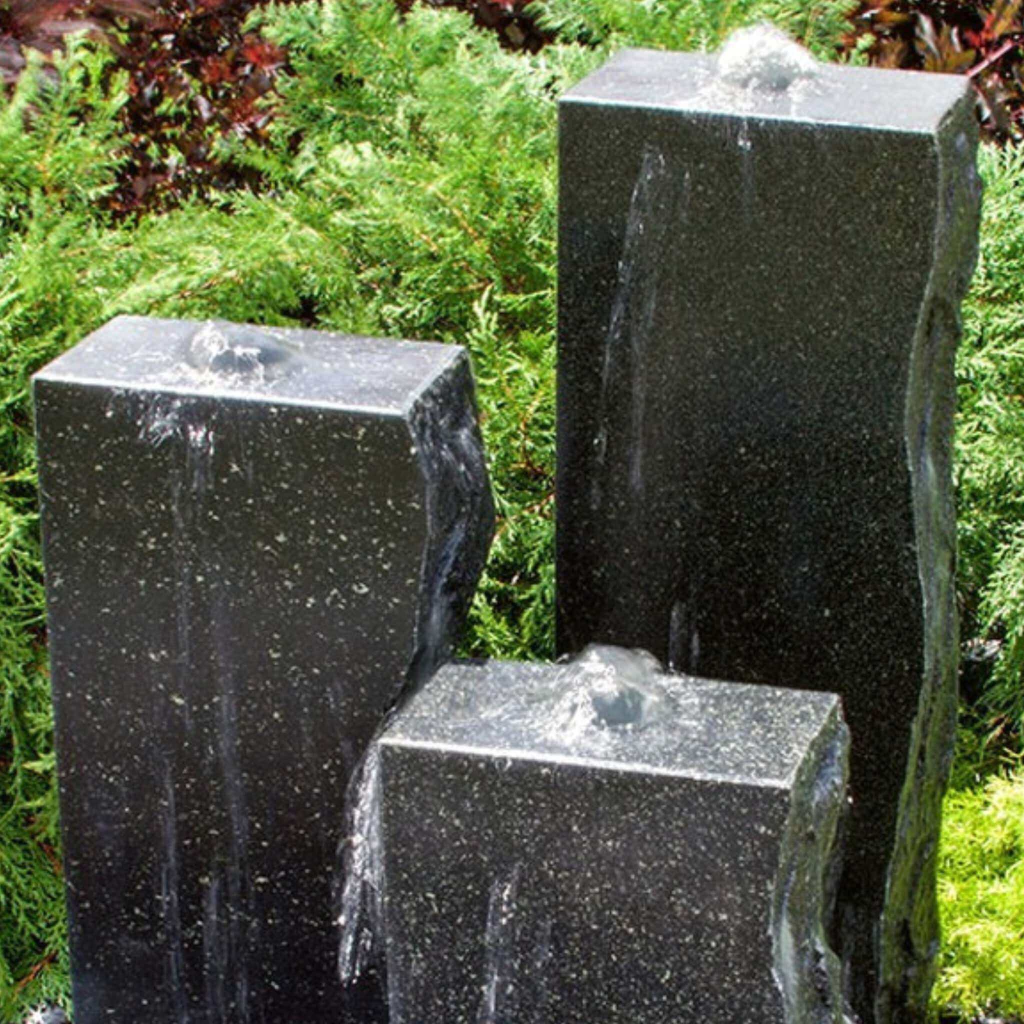 Rough Black Granite 3-Column Fountain - Complete Kit - Blue Thumb